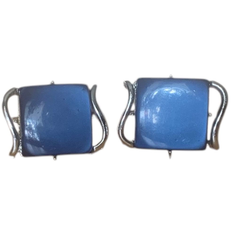 VTG 1956 CORO Lucite Silver & Navy Blue Thermoset Clip On Earrings